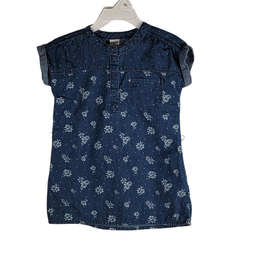 Toddler Dress 3T OshKosh B'gosh Chambray Blue Denim Western Floral Polka Dots
